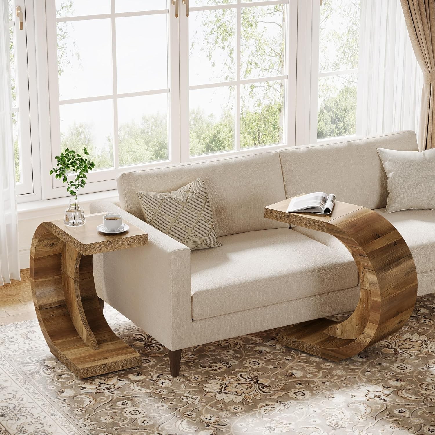 C-Shaped End Table Set of 2, Side Table for Couch Sofa Livin