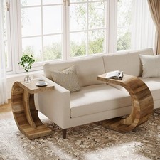 C-Shaped End Table Set of 2, Side Table for Couch Sofa Living Room Bedroom,Brown
