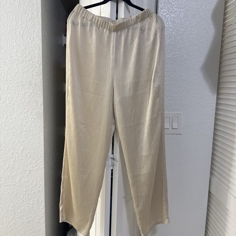 Calvin Klein Women’s Beige Solid Elastic Waist Pants Regular Size L