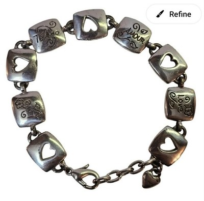Brighton Silvertone Love Te Amo Amour Open Heart Link Bracelet 8''- S350- READ