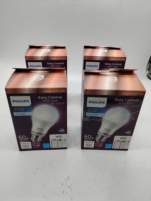 Philips Smart Wi-Fi A19 LED Bulbs 60W Eq Daylight E26 Voice App Control 4-Pack