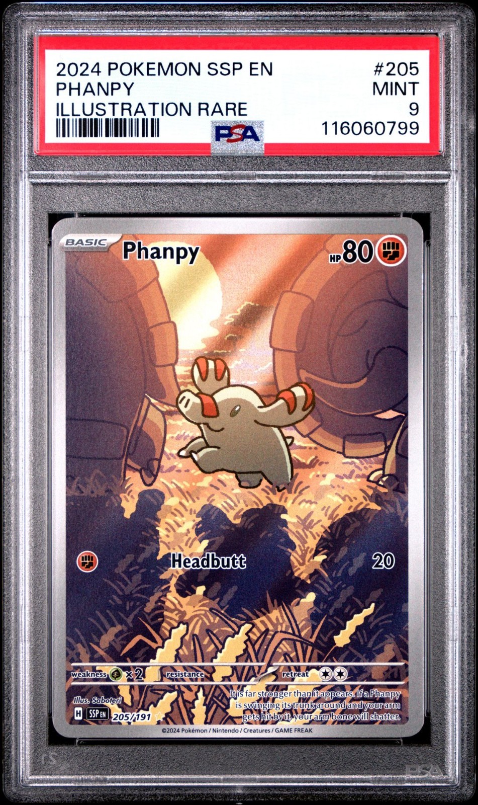 2024 POKEMON SSP EN-SURGING SPARKS ILLUSTRATION RARE #205 PHANPY PSA 9