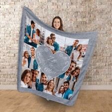 Personalised Photo Blanket - Grey White Heart - Photo Fleece Throw Gift