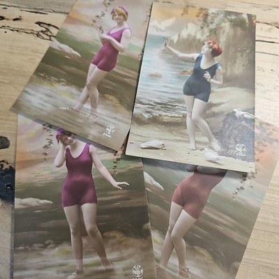 Vintage Lot Of 4 Swimsuit Courtier RPPC  Postcards c1910s Swimsuit C128