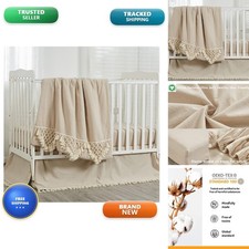 Brandream 3 Pieces Crib Bedding Set Solid Beige 100 Cotton Baby