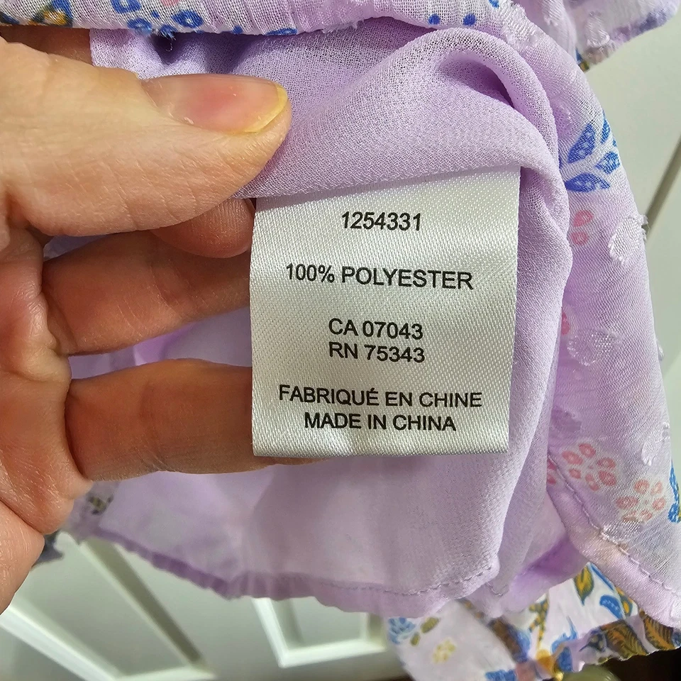 Blusa Top Para Mujer Rachel Zoe Púrpura Floral Volantes Cuello Manga Abullonada M Foto 3 de 4