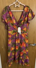 Fun Monsoon Mango Summer Print Frill Sleeve Midi Dress Size 16 BNWT