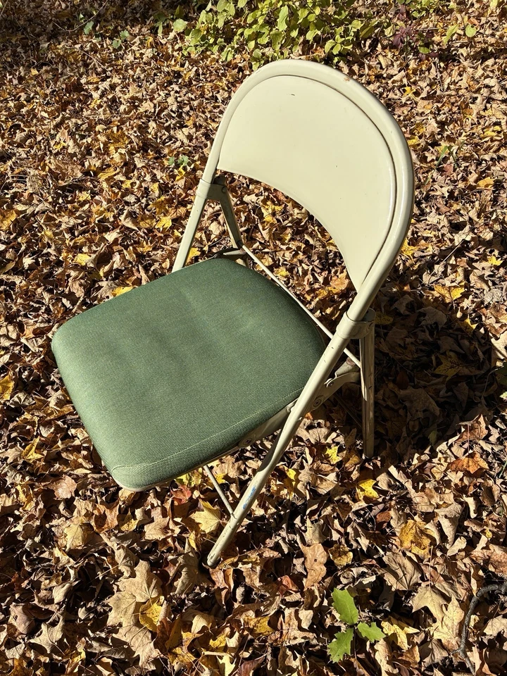 Silla Plegable Tapizada Verde Marco Metal American Seating Co De Colección EE. UU. MCM Foto 4 de 4