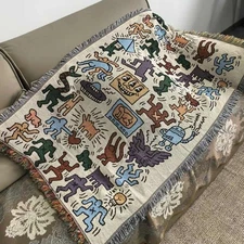 Keith Haring Doodle Inspired Woven Rug Carpet Blanket Throw - 90x150cm