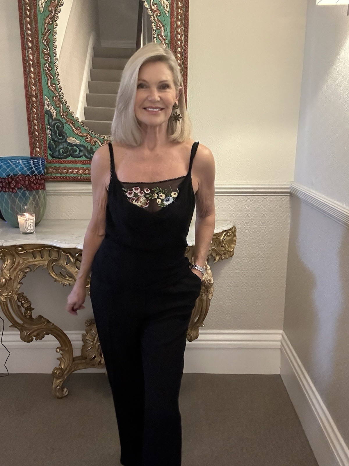 JOHN GALLIANO Vintage UK M Two Piece Black Lace Cardigan Cami Embroidered Detail