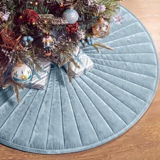 60in Dusty Blue Velvet Quilted Christmas Tree Skirt