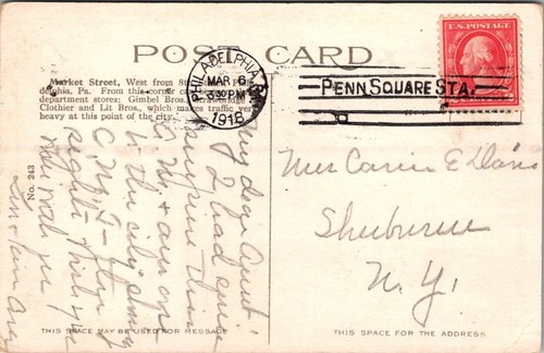 MARKET STREET Scene SHOPPING DISTRICT Philadelphia, Pennsylvania c1918 Postcard - Picture 2 of 2
