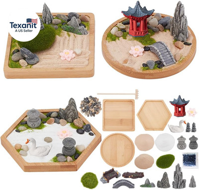 3 Sets Mini Zen Garden Kit Sand Tray Kit Japanese Sand Garden for