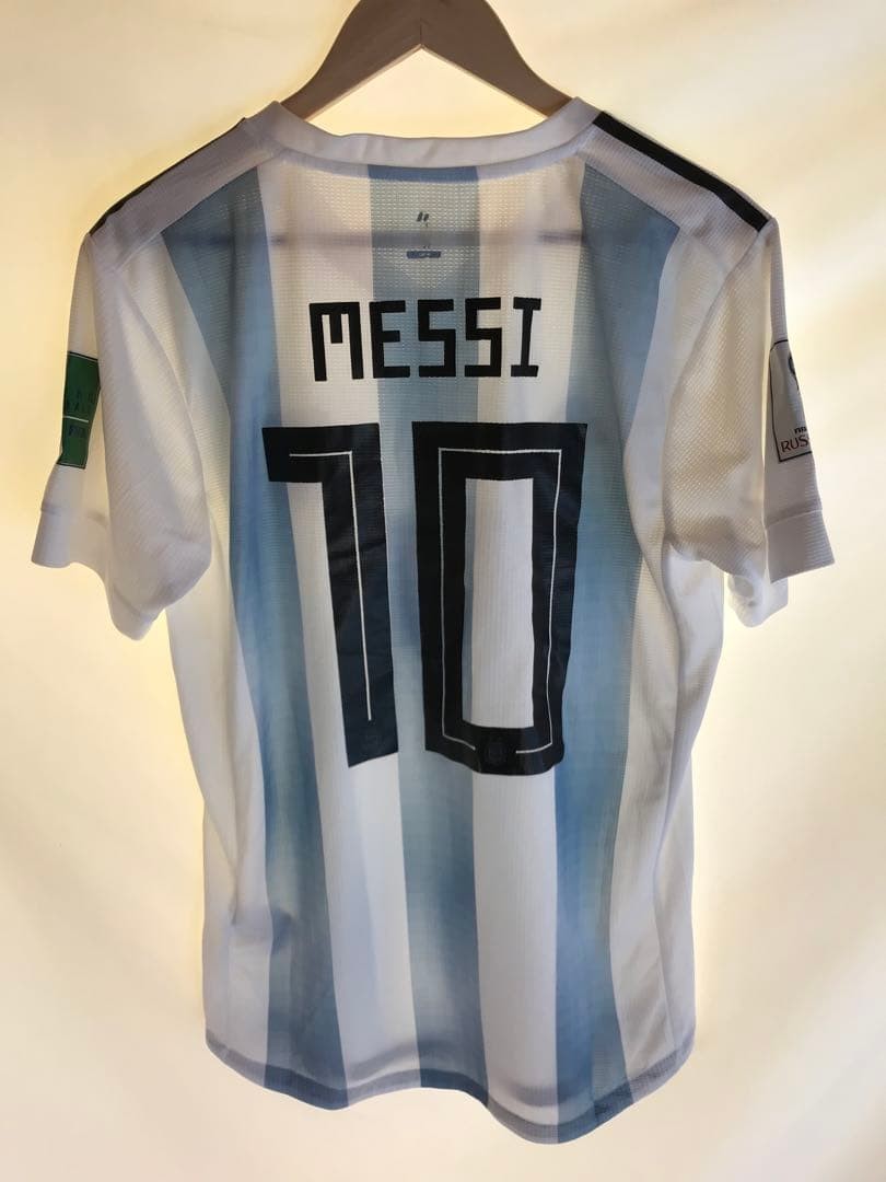 adidas Argentina 2018 Home Jersey Messi #10 White Blue Men's US M