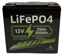 GreenOE LiFePO4 12V 25Ah 300Wh Battery Pack LFP25-12 Deep Cycle Rechargeable