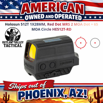 Holosun 512T 1X28MM, Red Dot MRS 2 MOA Dot + 65 MOA Circle HE512T-RD