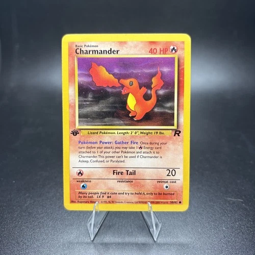 NM/LP 1st Edition Charmander 50/82 Team Rocket Set Rare Vintage Pokémon Card -j