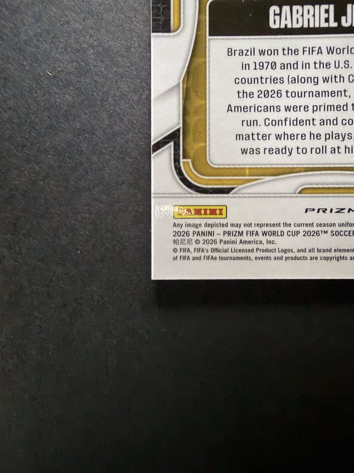 Panini 2026 Prizm FIFA WC Gabriel Jesus Gold Preferred Prizm /10 *NUMBER MATCH* view 7