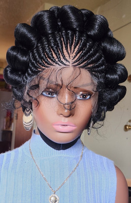 Handmade braided cornrow front lace wig bobi 1B