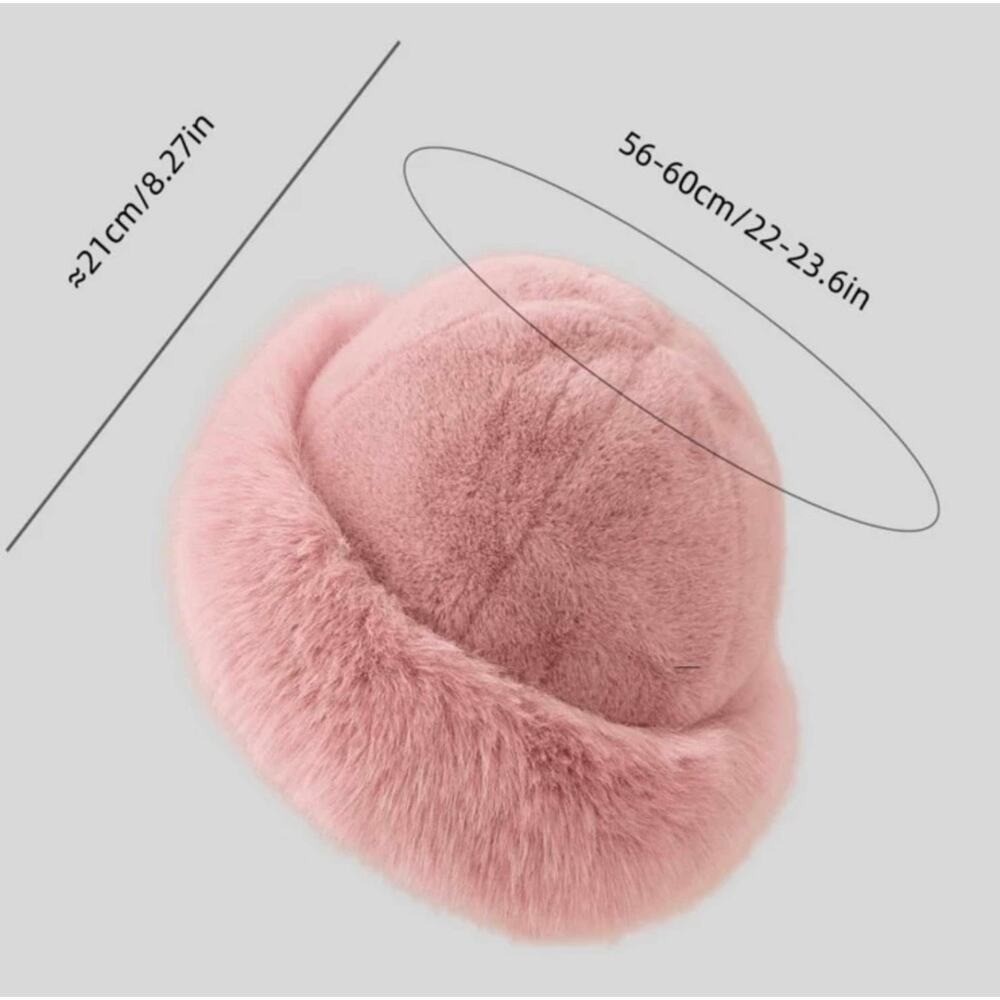NEW‎ Mongolian Fluffy Furry Pink Faux Fur Luxury Ear Coverage Bucket Beanie Hat Urieo Winter Faux Fur Fuzzy Bucket Hat Fluffy Pink Warm Hats  main image 2