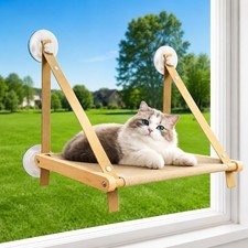 Cat Window Perch for Indoor Cats, Solid Wood Window Mounted Cat Bed with Wash...