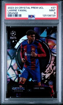 2023 TOPPS CRYSTAL PREMIUM CHAMPIONS LEAGUE ORANGE #27 LAMINE YAMAL 19/25 PSA 9