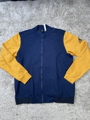 Adidas Jacket Mens Extra Large Navy Blue Gold Full Zip Bomber Track Athletic