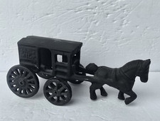 Antique Cast Iron Horse Drawn Fresh Milk Wagon Toy Black
