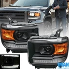 Black Housing Amber Corner Halogen W/LED DRL Headlights  For GMC Sierra 2014-18