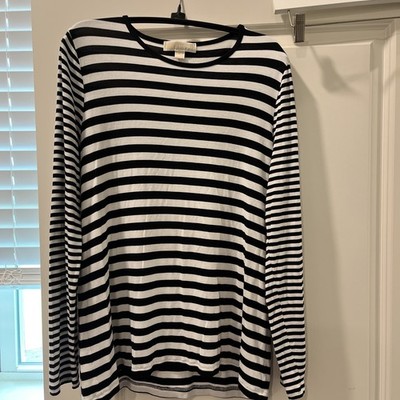 Michael Kors Women's Striped Shirt Black White Stripes Size L