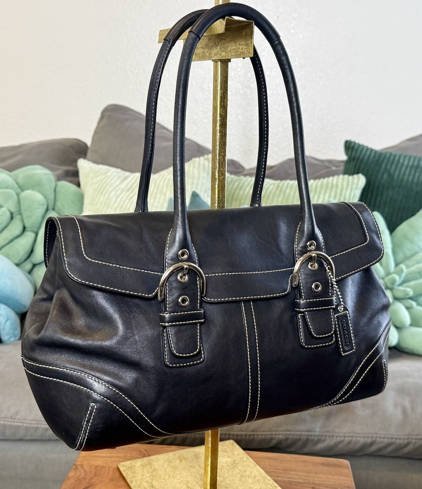 Y2K Black Leather COACH Hampton Soho Satchel/Tote Bag… - Gem