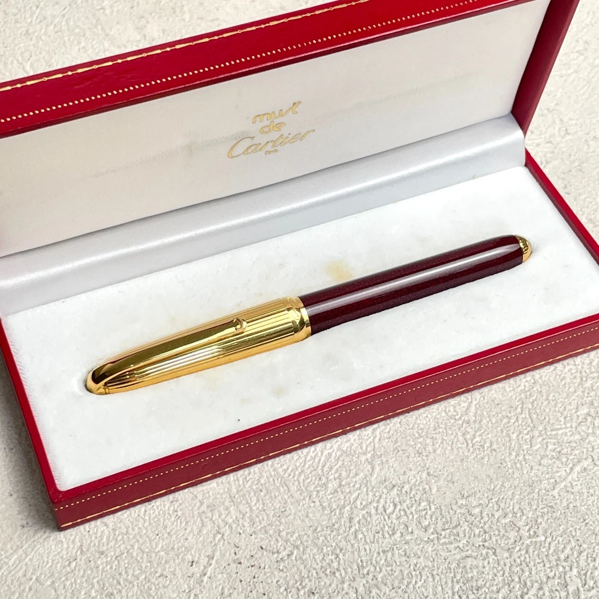Vintage Cartier Louis Fountain Pen Bordeaux Marble Lacquer 18k Gold Nib GT BS266
