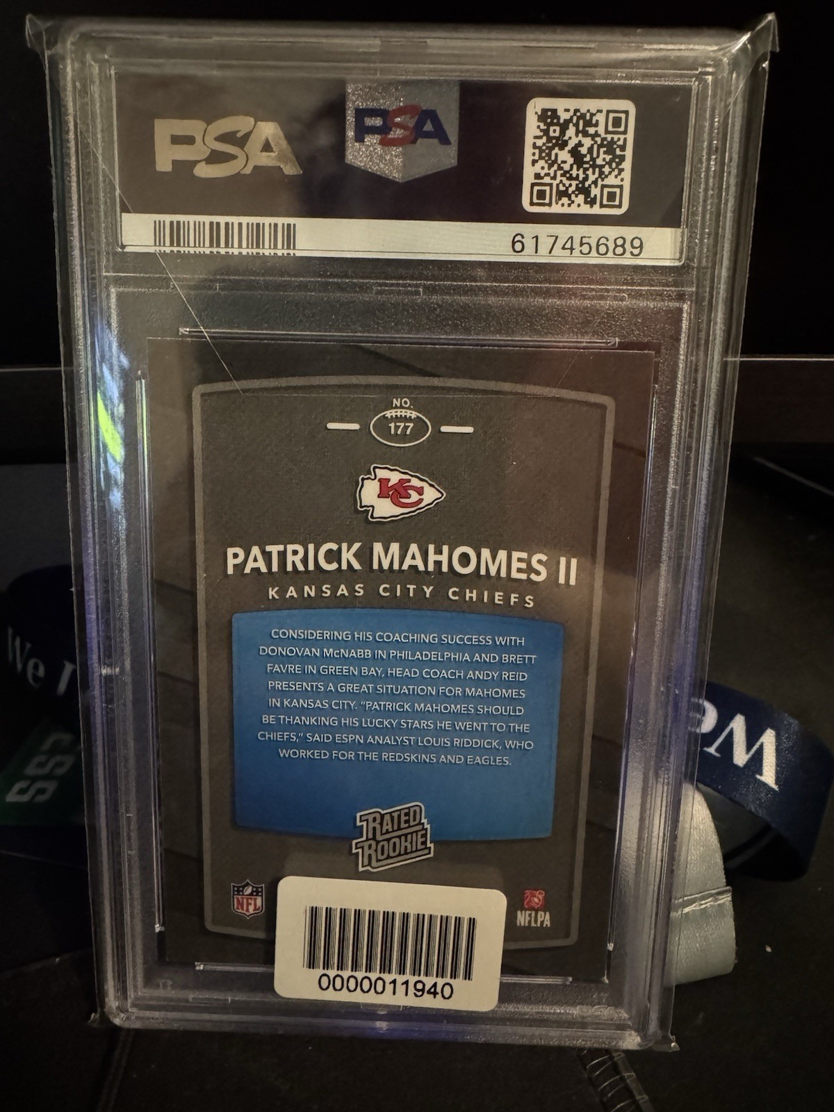 2017 Donruss Optic Rated Rookie Patrick Mahomes II PSA9 view 2
