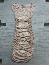 Express Ruched Bodycon Midi Dress Womens XS Pink Metallic Lined Sleeveless New