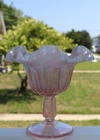 FENTON PINK IRIDESCENT CARNIVAL GLASS CACTUS COMPOTE