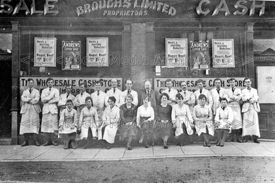 pyy-68 Shopfront, Broughs Wholesale Cash Store, West Stanley, Durham. Photo