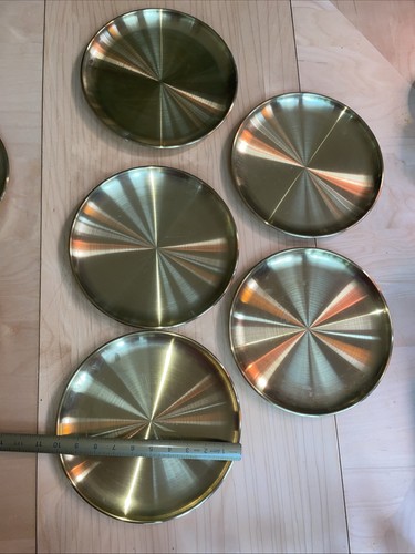 13 Vintage Round Brass Colored Metal Serving Vanity Tray Barware Plates 10” 9” + - Picture 7 of 12
