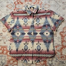 L VTG USA Made Roughrider Circle T Women's Western Shirt Large Aztec Geometric