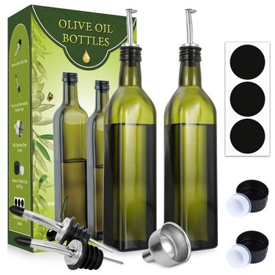 AOZITA [2 PACK 17 oz Glass Olive Oil Dispenser 17 Oz ( Pack of 2), Green 