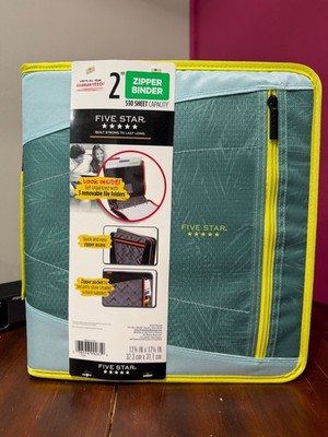 Five Star 2'' Zipper Binder with 3 File Folders Aqua & Lime Green, Zipper New