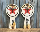 Vintage Texaco Gas Station Mens & Ladies Restroom Porcelain Metal Key Signs Set