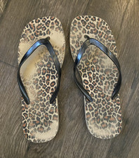 Women  s well worn Animal Print Flip Flop Sandals, Plastic Upper, Slip-On, US 8
