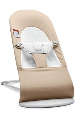 Baby Bouncer Balance Soft Beige Gray Adjustable 4 Positions 8-29 lbs Portable
