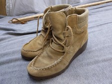 Lands' End Boots Girls Size 2 33 Beige Suede Ankle Zip Lined Winter Booties