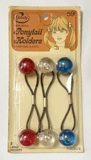 Vintage 1975 Goody Twin Bead Ponytail Holders 3pc Pack Red Clear Blue NEW Sealed