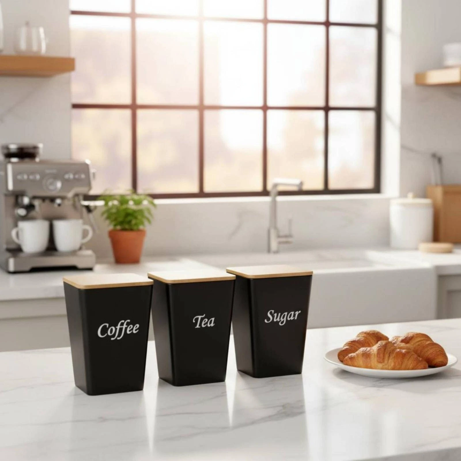 3 Pieces Kitchen Canister Set Rounded Corners Bamboo Lid Canister
Opens in a new window or tab