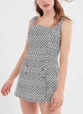 Urban Outfitters Dalila Square Neck Skort Romper Printed Button Black White M