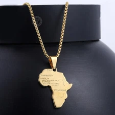 Gold Plated Stainless Steel Africa Continent Map Pendant Necklace Box Link Chain