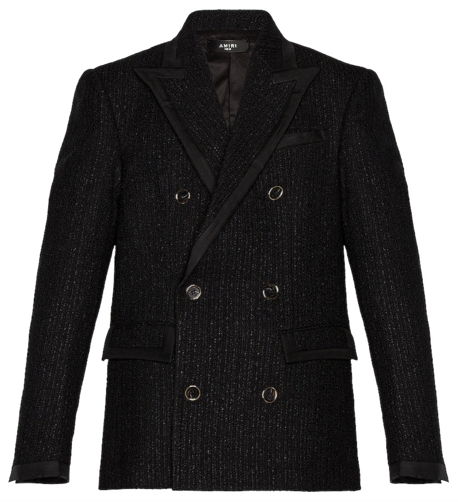 Giacca blazer doppiopetto Amiri nero boucle tweed bordo seta nuovo con etichette 46 36 $3290