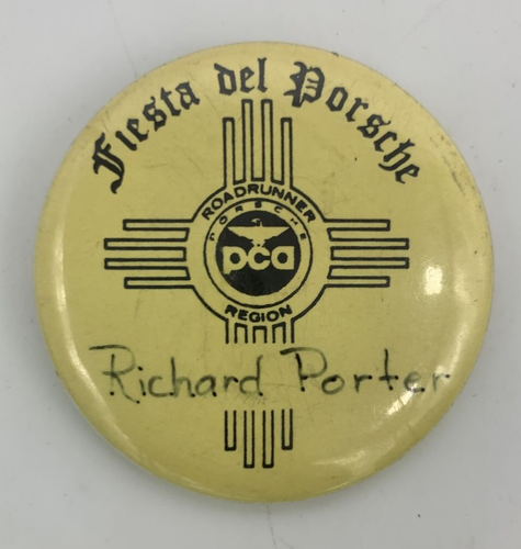 Fiesta Del Porsche PCA Roadrunner Region Driver Button Pin Richard Porter